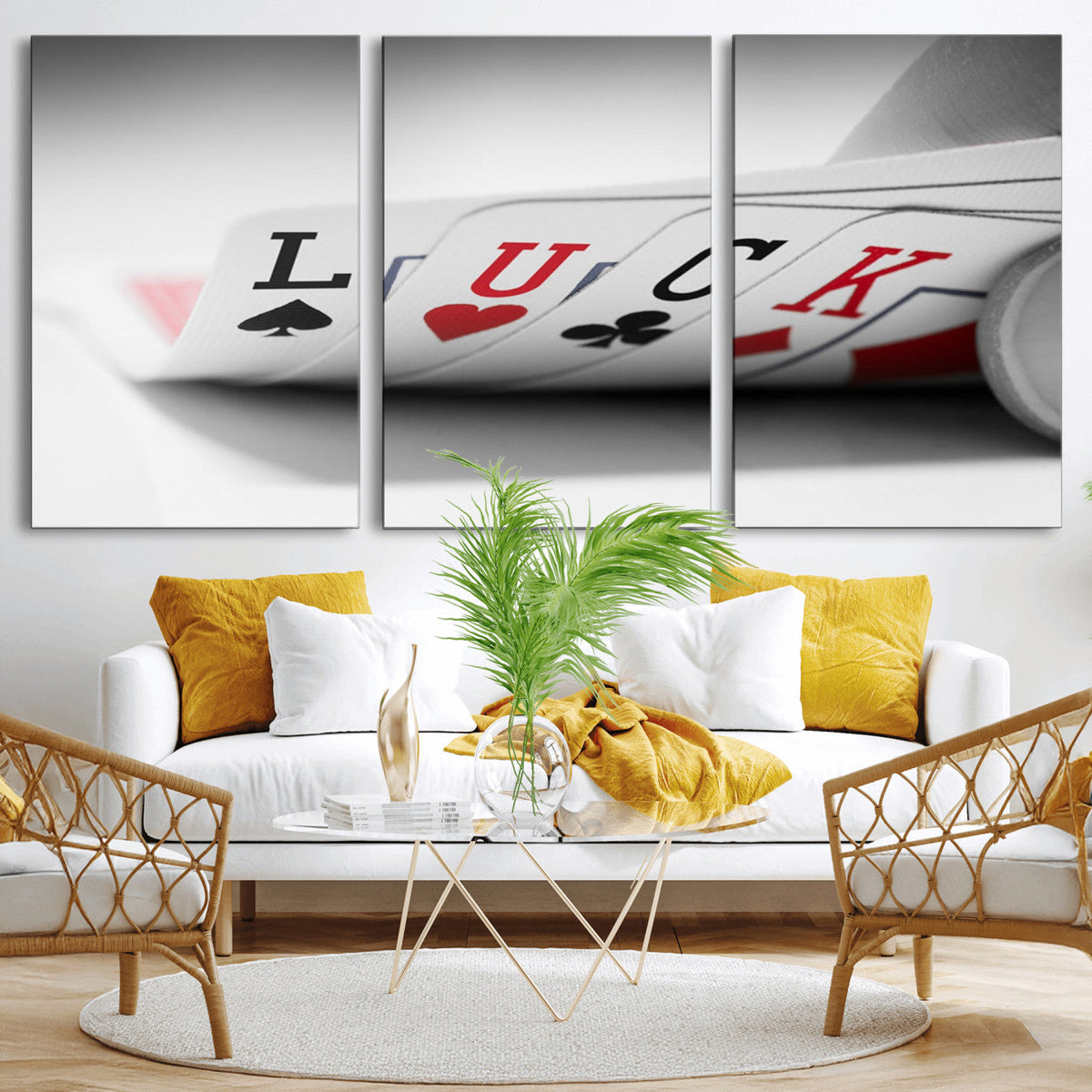 Framed Lucky Poker Cards Canvas | Modern Triptych Wall Art for Game Rooms