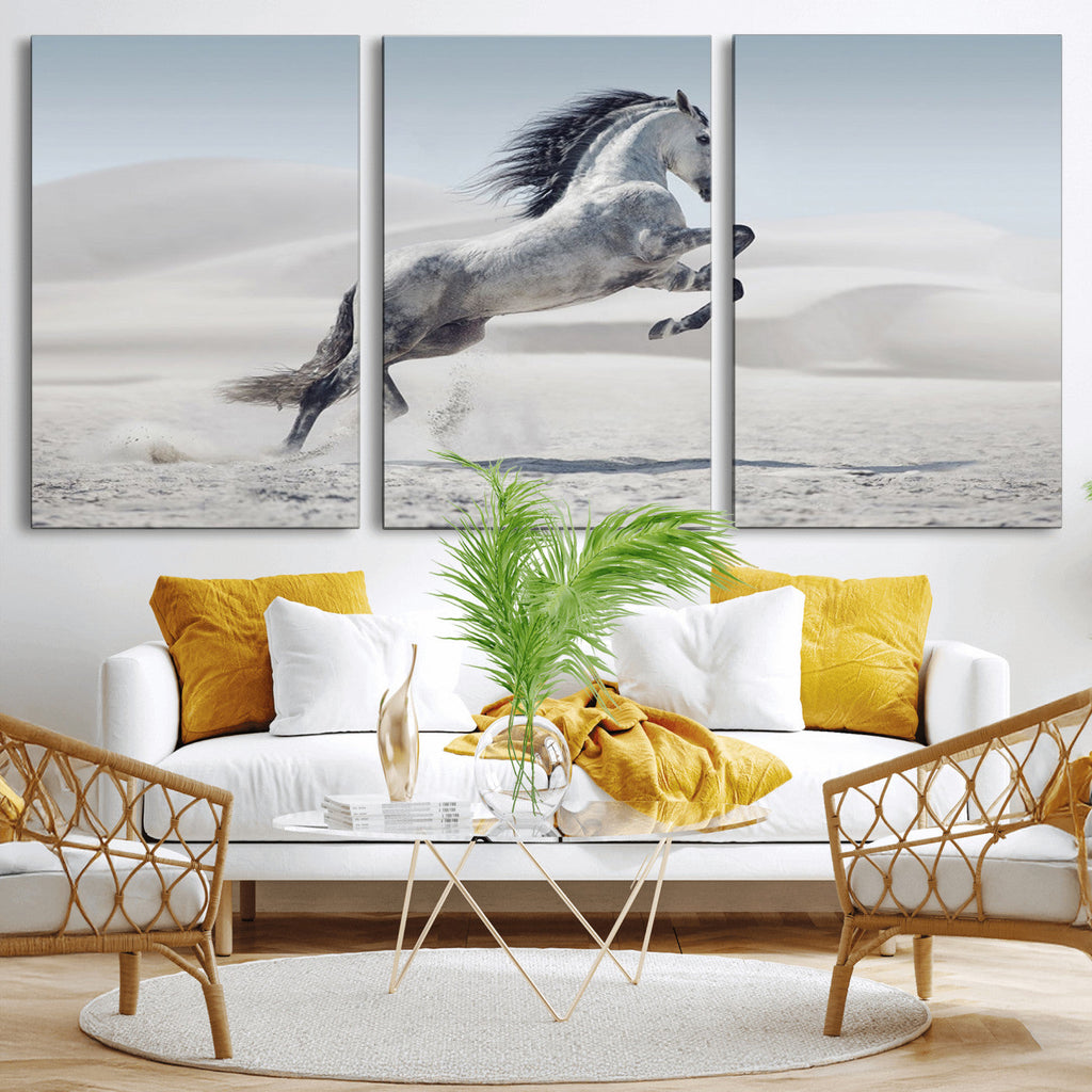 Prancing Horse Desert Large Wall Art Canvas Print, Majestic Horse Animal Artwork