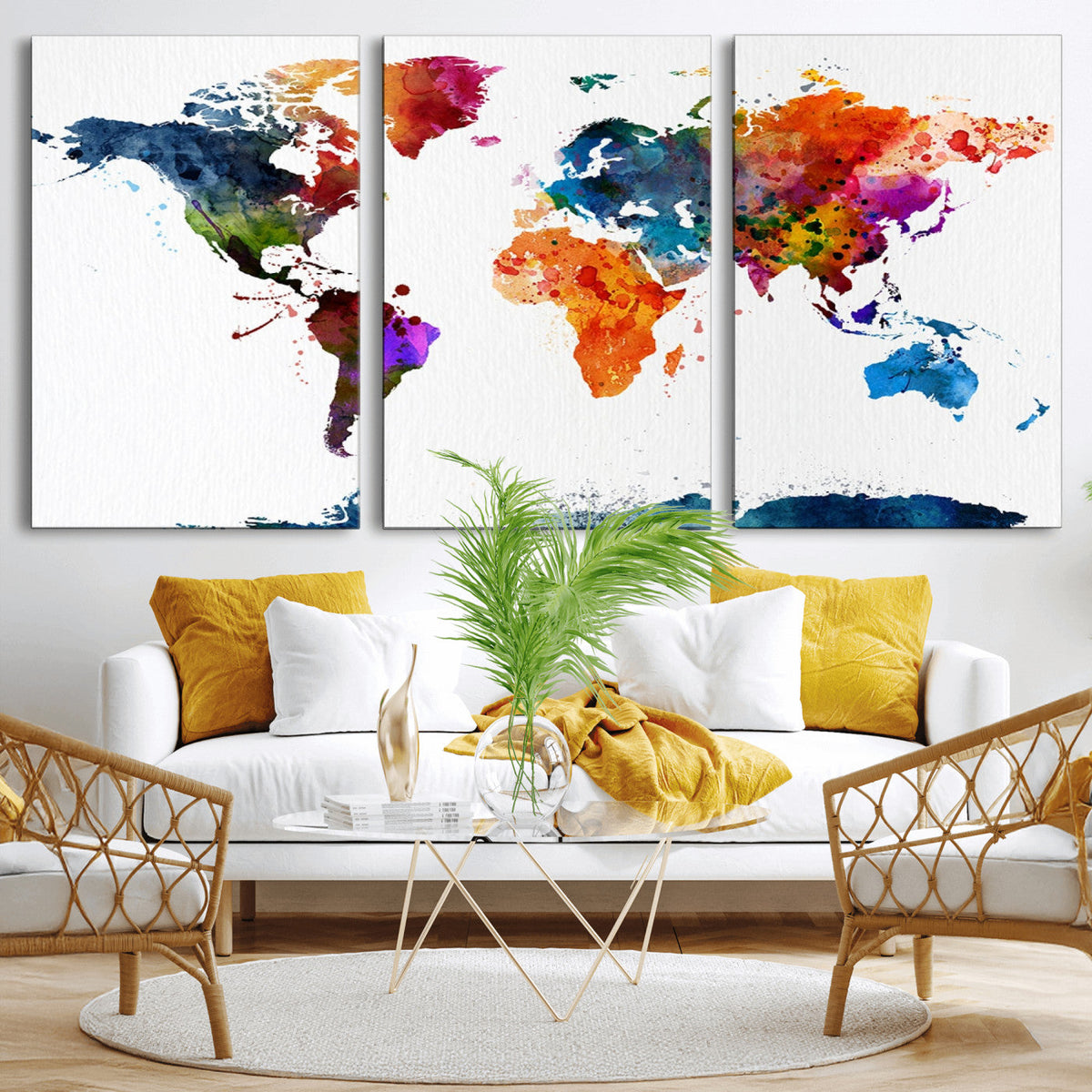 Bold Colorful World Map Canvas Print | Detailed Map of the World Wall Art