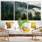 Misty Forest Wall Art Premium Canvas Print, Foggy and Serene Atmosphere