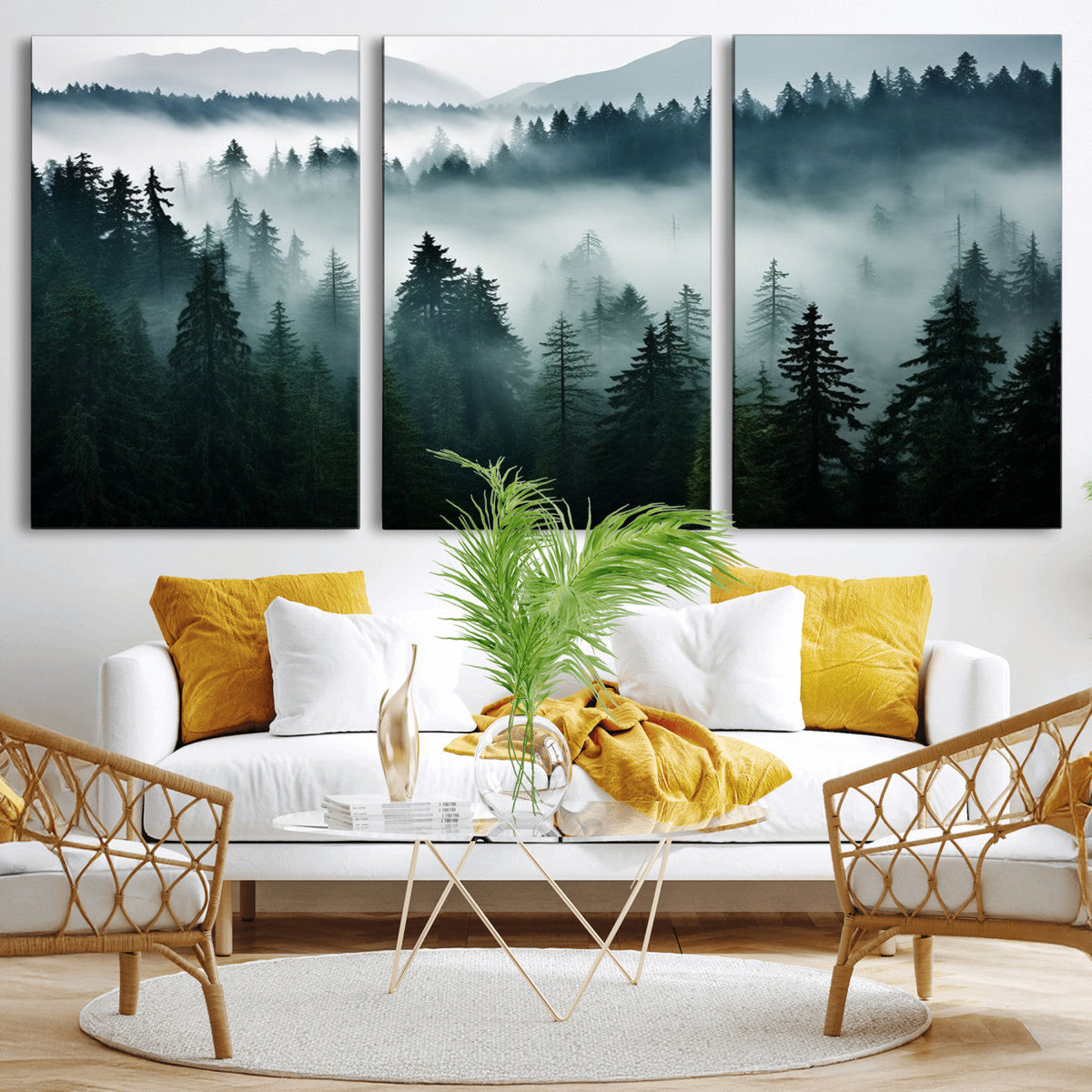 Captivating Misty Forest Wall Art Canvas, Premium Canvas Print of a Foggy and Serene Atmosphere