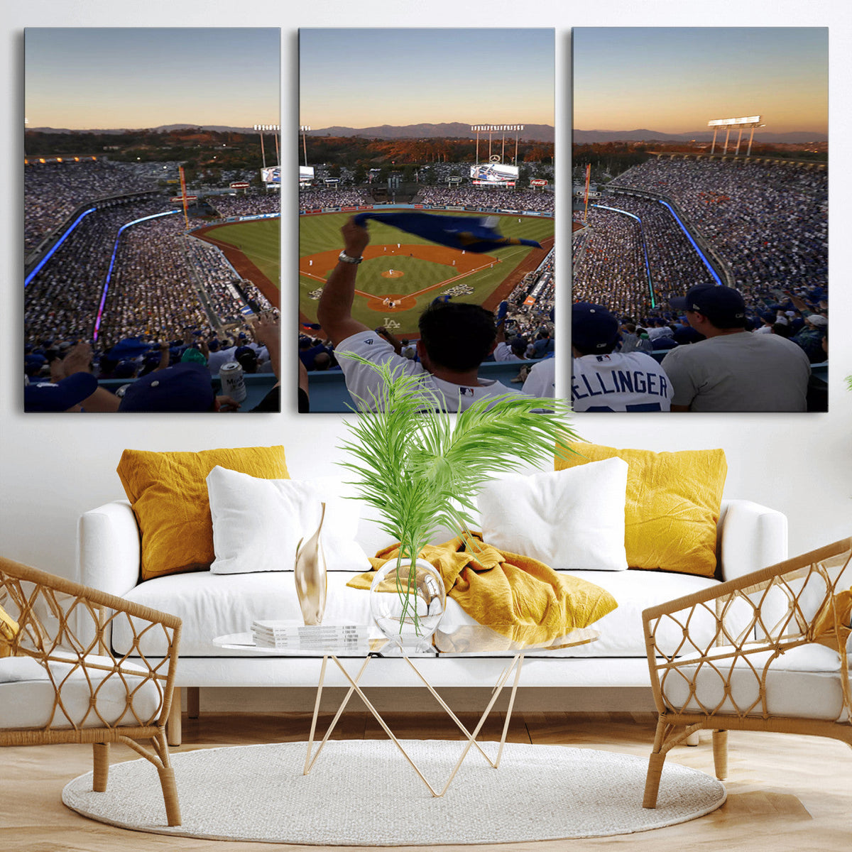 Dodger Stadium Sunset Game Triple Canvas Wall Art, Los Angeles Dodgers MLB Match