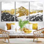 Gold Abstract Mountains Wall Art Print on Canvas, Nature Wall Art Print