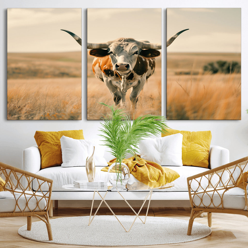 Texas Cow Wall Art Canvas Print for Farm House Wall Decor