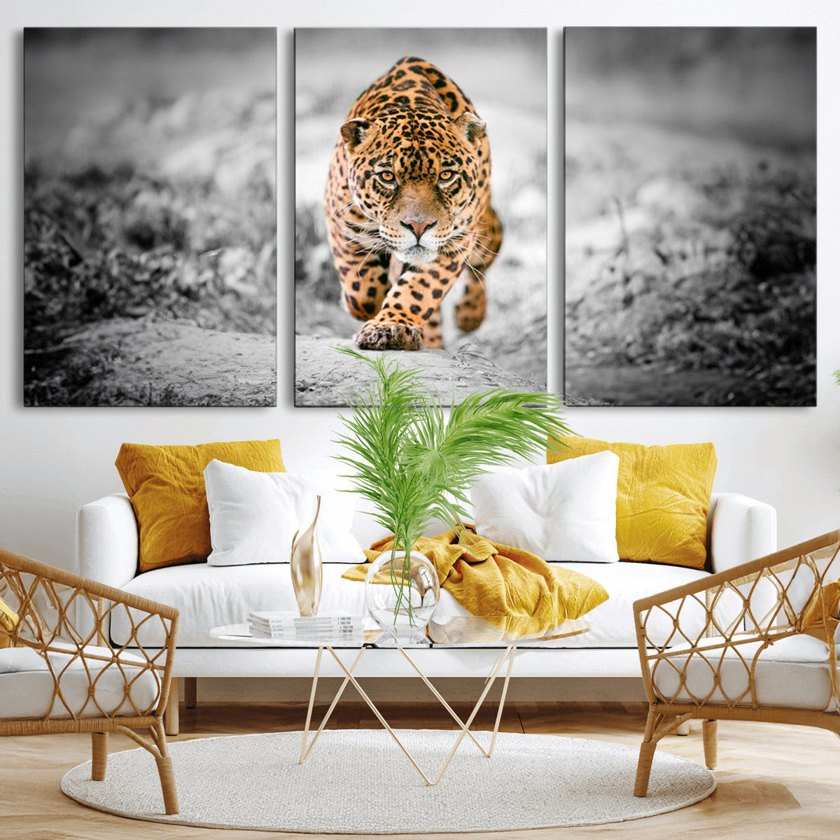 Jaguar Wall Art Canvas Print, Majestic Big Cat in Focused Pursuit