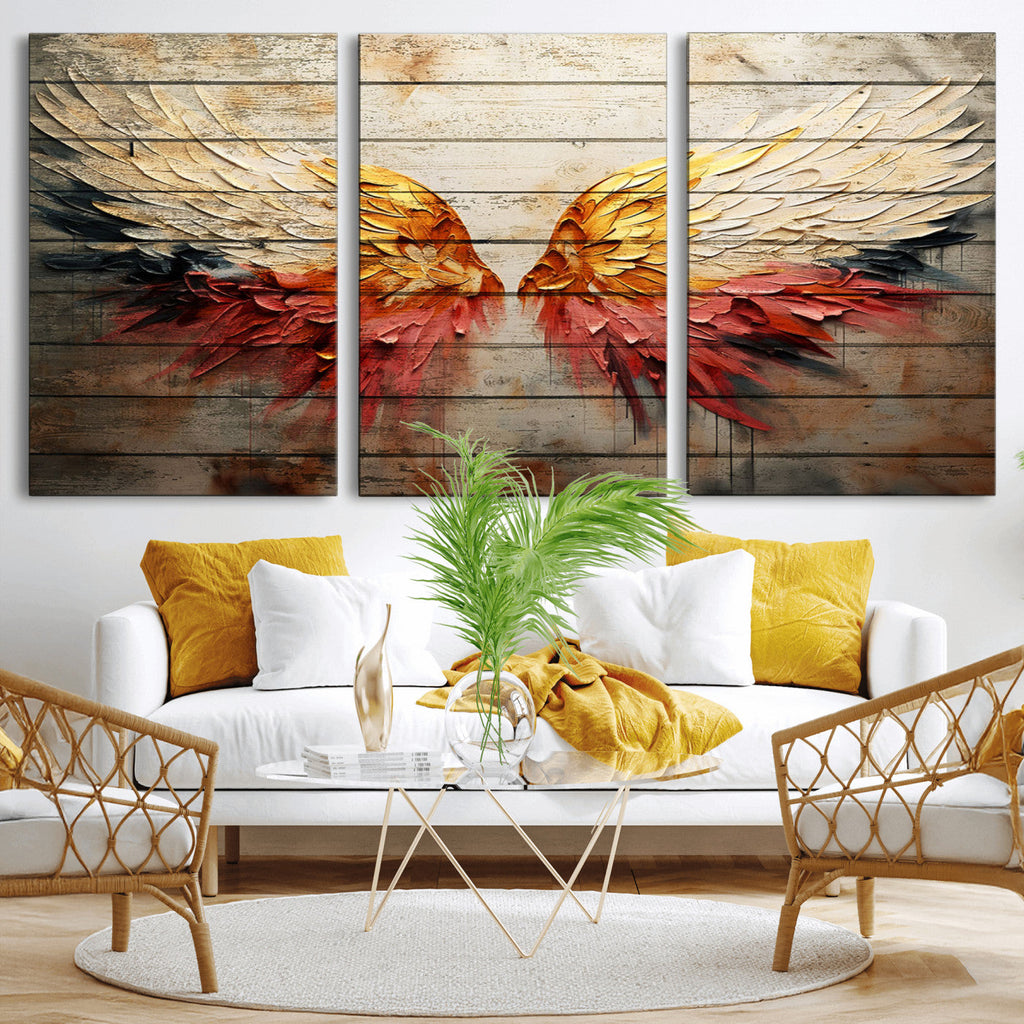 Abstract Angel Wings Canvas Wall Art, Modern Angelic Wings Decor, Framed and Ready to Hang