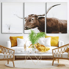 Rustic Bull Wall Art Canvas Print, Modern Longhorn Farmhouse Animal Decor