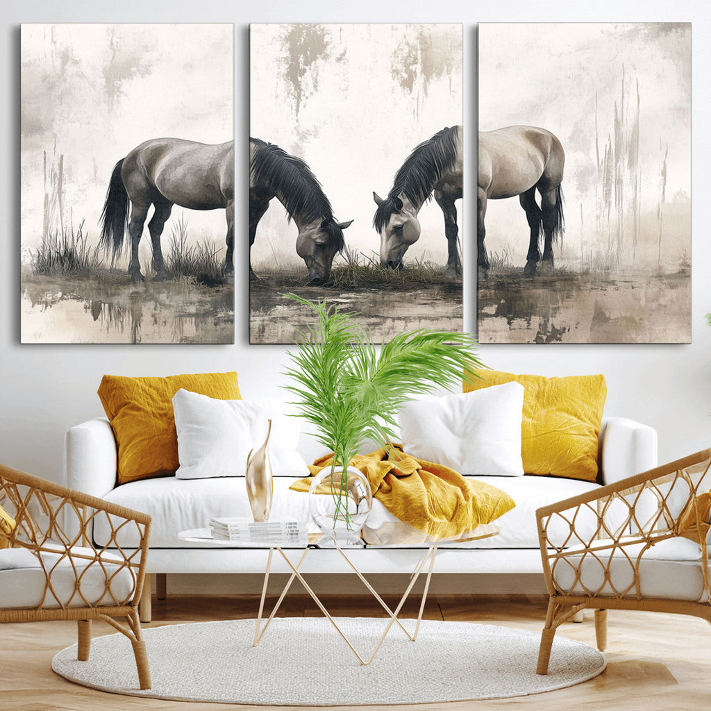 Chinese Ink Style Vintage Horses Wall Art Canvas Print