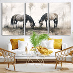 Chinese Ink Style Vintage Horses Wall Art Canvas Print