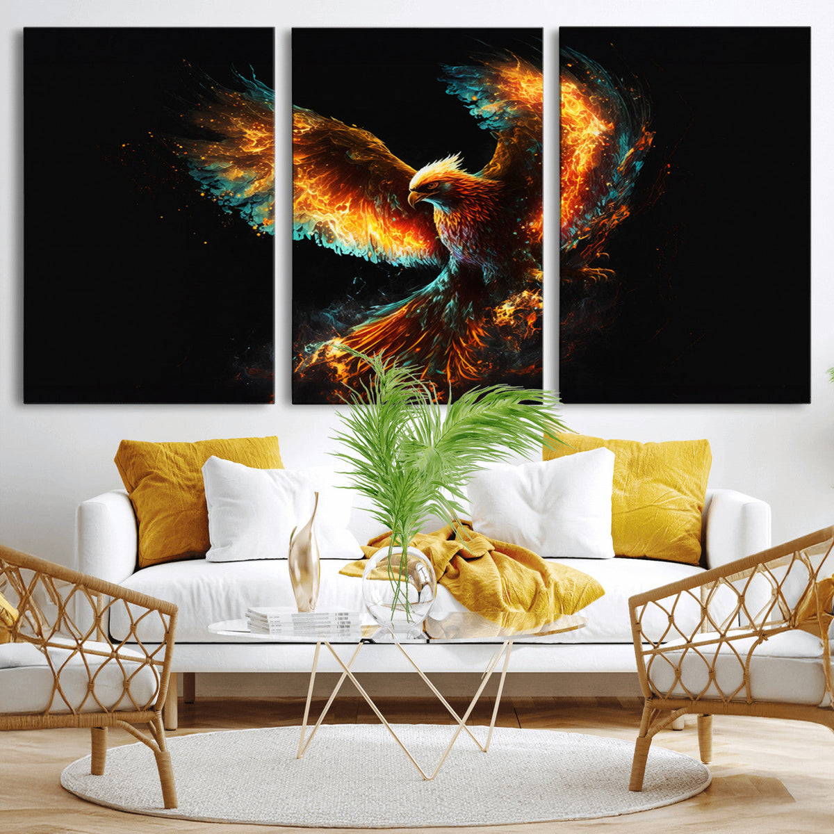 Fiery Phoenix Canvas Print | Ready to Hang Wall Art | Bold Fantasy Decor