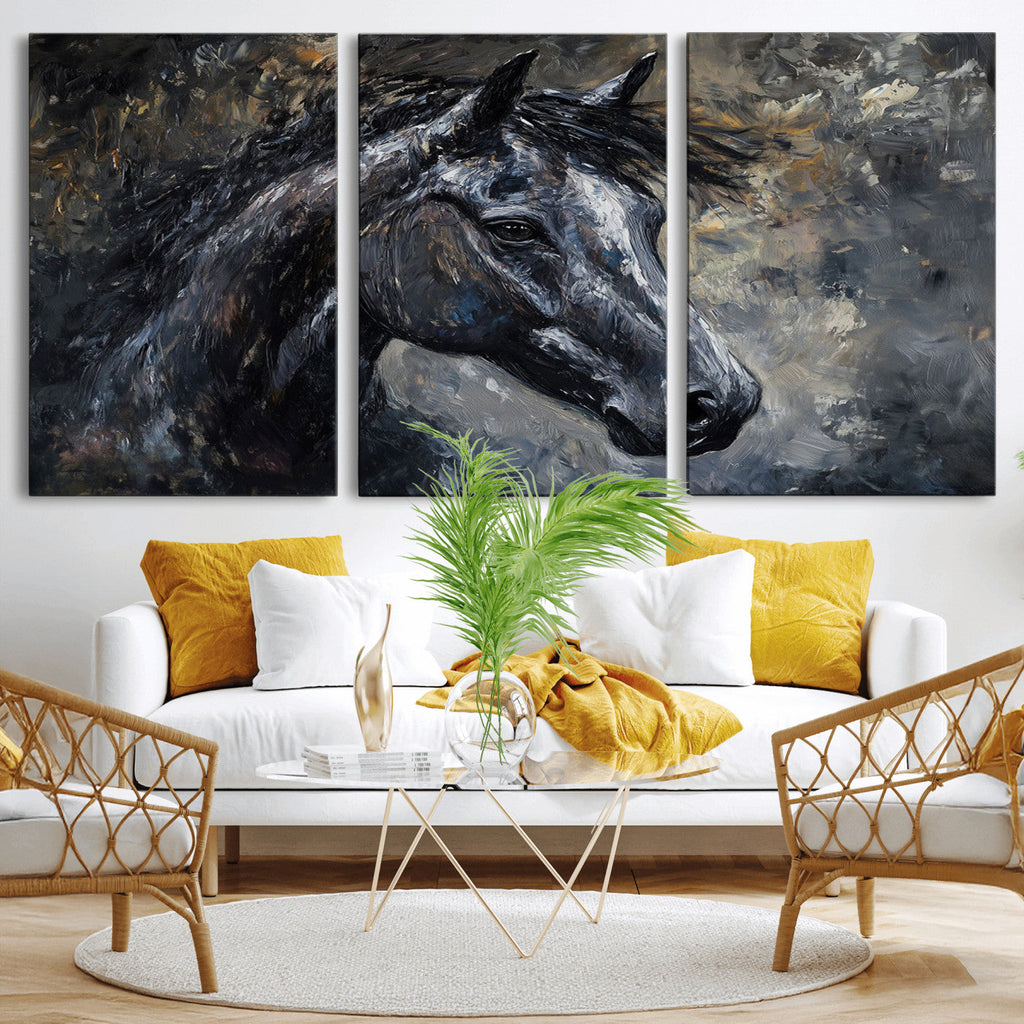 Large Abstract Horse Wall Art Canvas Print, Farmhouse Wall Art