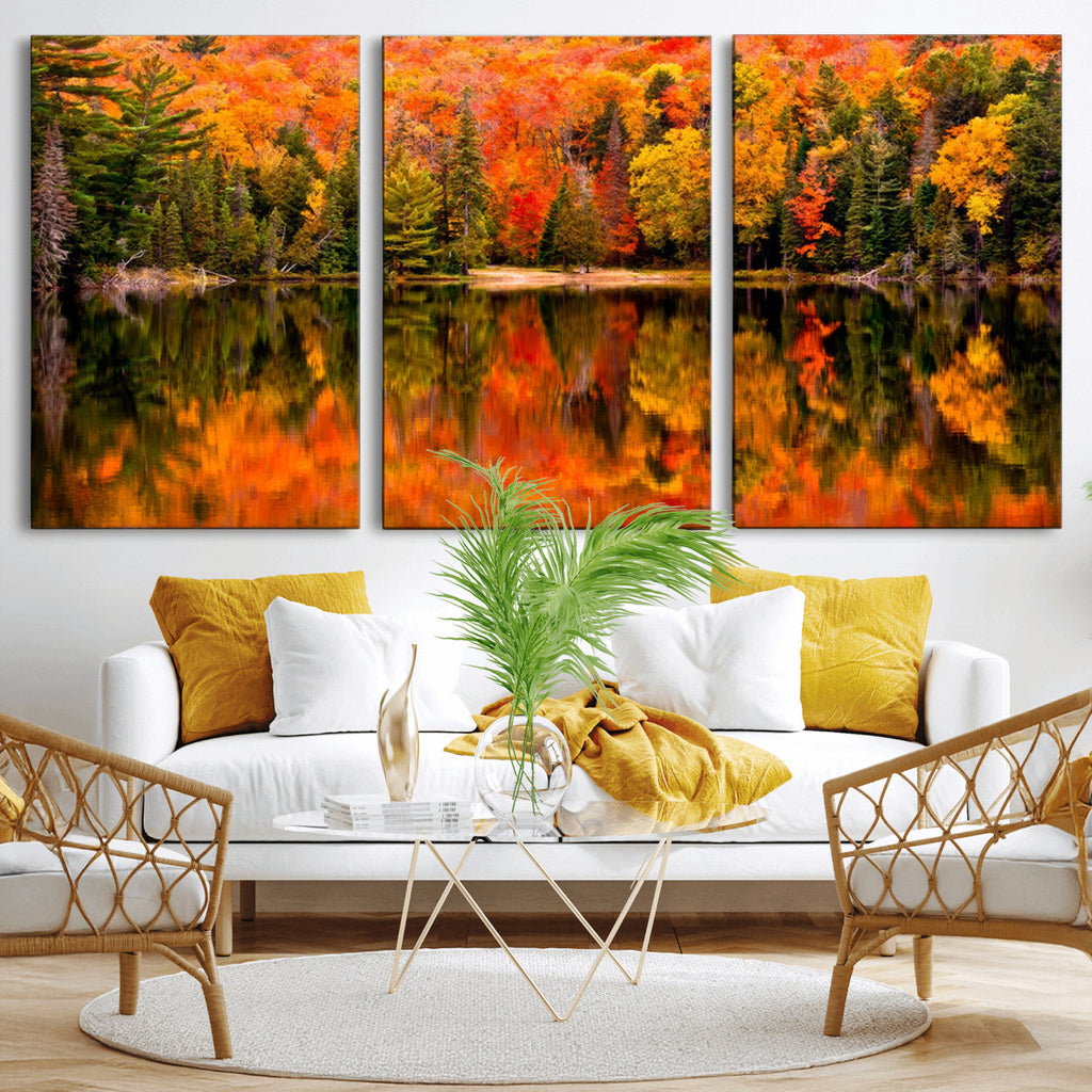 Forest Reflection Art | Autumn Forest Reflection Wall Art | Triptych Canvas Print