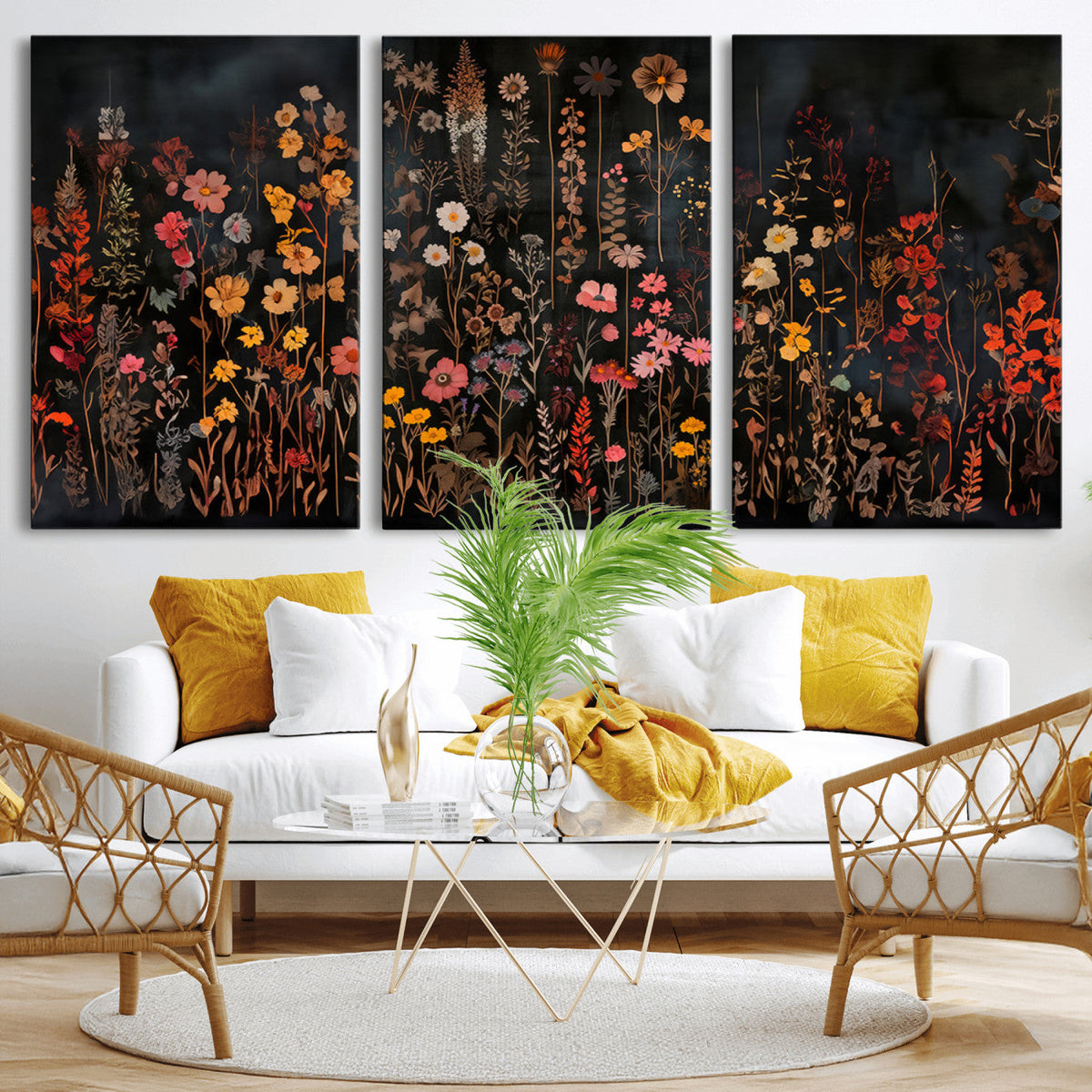 Large Floral Painting Print Illustration Flowers Canvas Wall Art