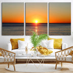 Golden Horizon Sunset Over Ocean Wall Art Canvas Print | Tropical Beach Canvas