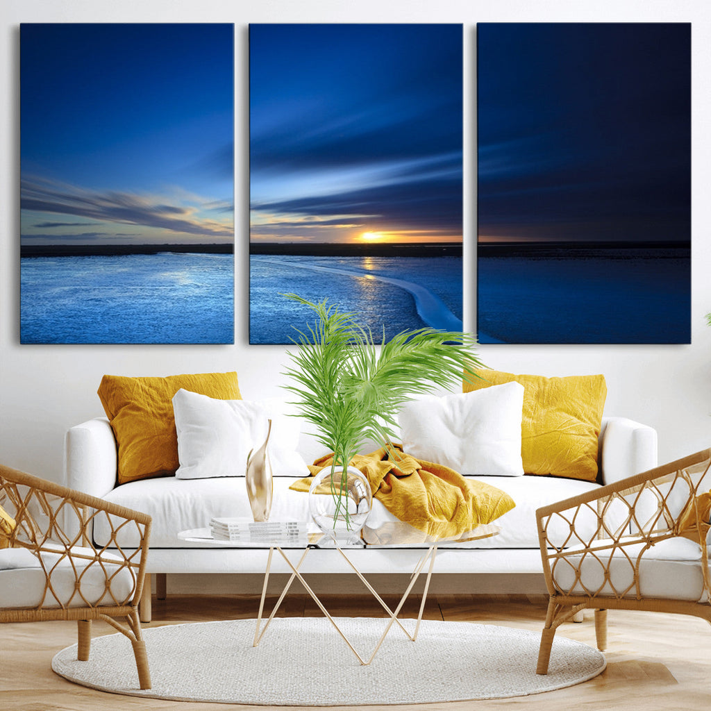 Blue Sunset Ocean Canvas Wall Art Print | Serene Coastal Horizon