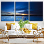 Blue Sunset Ocean Canvas Wall Art Print | Serene Coastal Horizon
