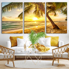 Beach Sunset Canvas Wall Art Print - Tropical Beach Canvas With Palm Trees
