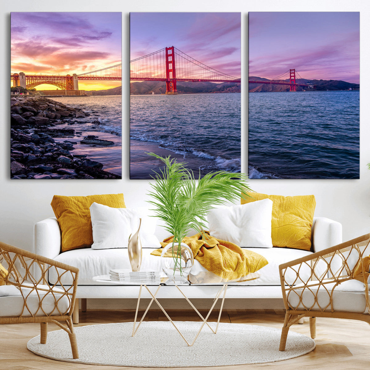 Golden Gate Bridge Wall Art Canvas Print, Framed San Francisco Sunset Landmark