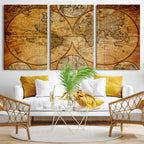 Vintage World Map Canvas Print | Antique Push Pin Travel Map