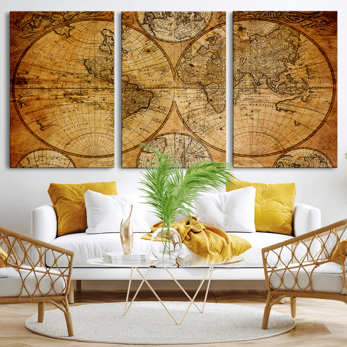 Vintage World Map Canvas Print | Antique Push Pin Travel Map