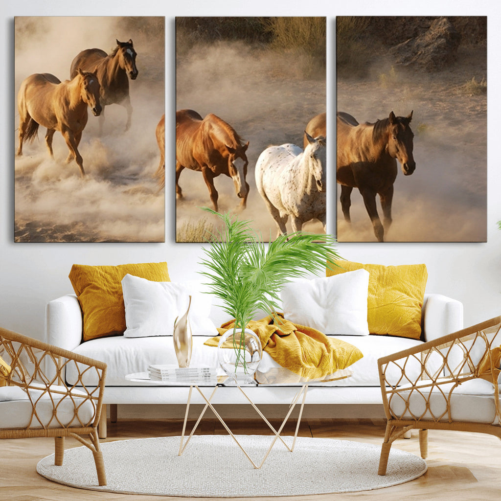 Large Wall Art 5 Horses Running on Sand Canvas Print