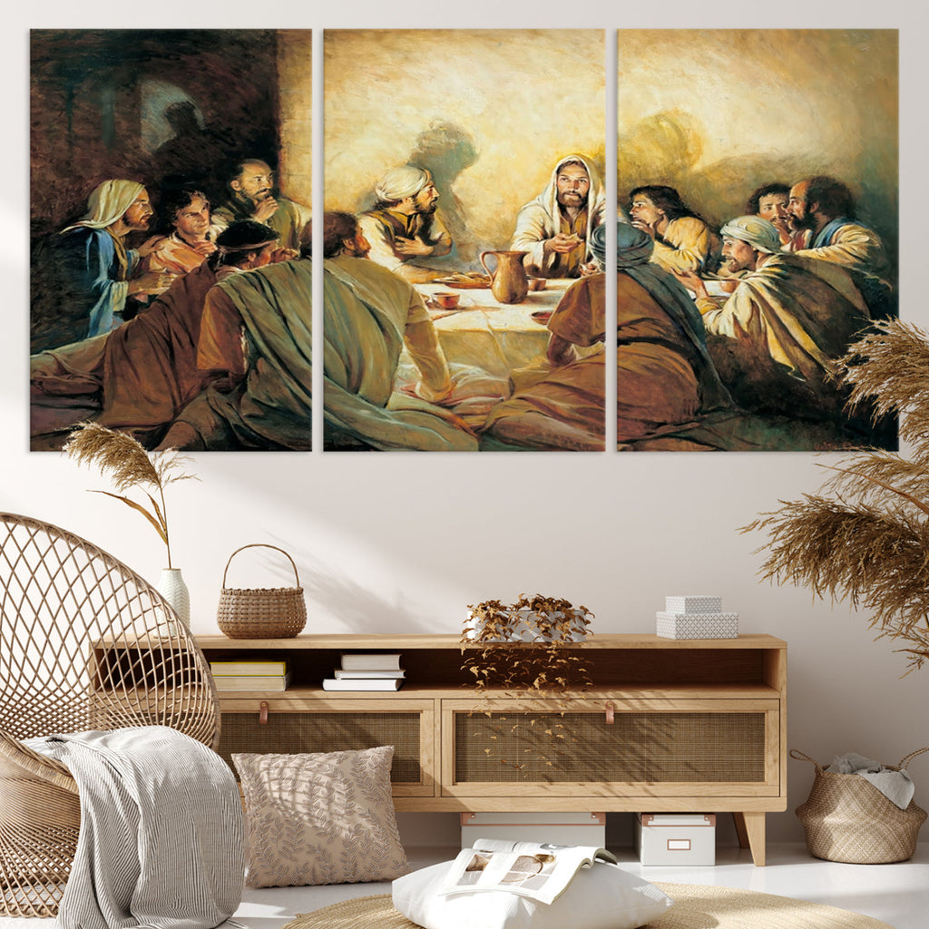 Last Supper Wall Art Canvas Print, Framed Jesus Artwork, Sacred Dining Scene