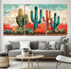 Colorful Cacti Wall Art | Framed Vibrant Succulent Canvas
