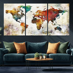 Watercolor World Map Canvas Print | Framed Travel Map Wall Art for Couples