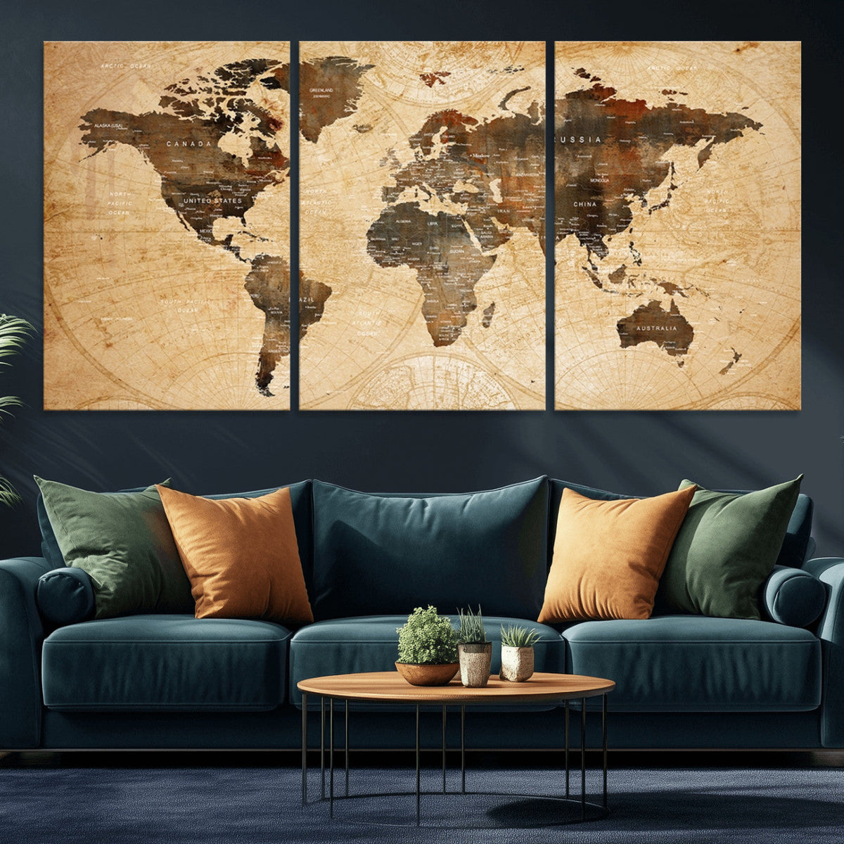 Push Pin World Map Canvas Print | Framed Travel Tracker Wall Art