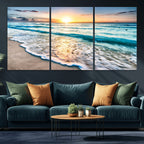 Sunset Beach Waves Canvas Wall Art | Ocean Sunset Coastal Print