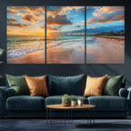 Sunset Beach Canvas Wall Art | Tropical Triptych Seascape Print