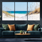 Serene Coastal Dune Path with Ocean View, 3-Panel Beach Canvas Wall Art