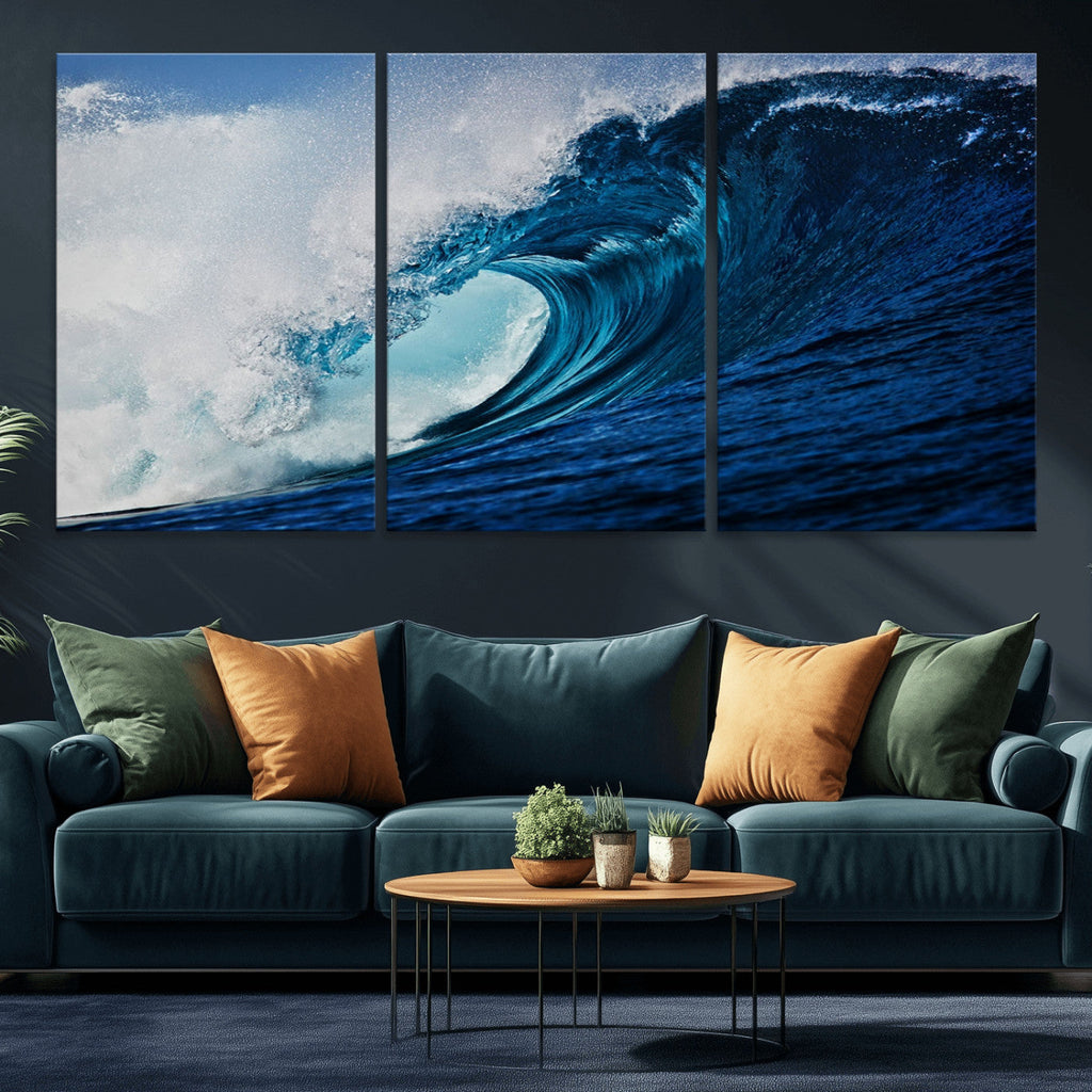 Ocean Wave at Sunset Canvas Art, Large Wall Print of Vibrant Water Waves