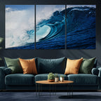 Ocean Wave at Sunset Canvas Art, Large Wall Print of Vibrant Water Waves
