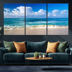 Tropical Beach 3-Panel Canvas Wall Art | Serene Ocean Waves and Blue Sky Print