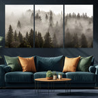 Foggy Mountain Wall Art | 3-Panel Foggy Forest and Mountain Landscape Canvas Print