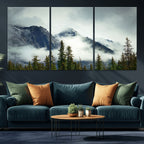 Mountain Mist Canvas Wall Art Print | 3-Panel Foggy Forest and Mountain Landscape