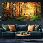 Sunlight Through Trees Wall Art Canvas Print | Autumn Forest Wall Art