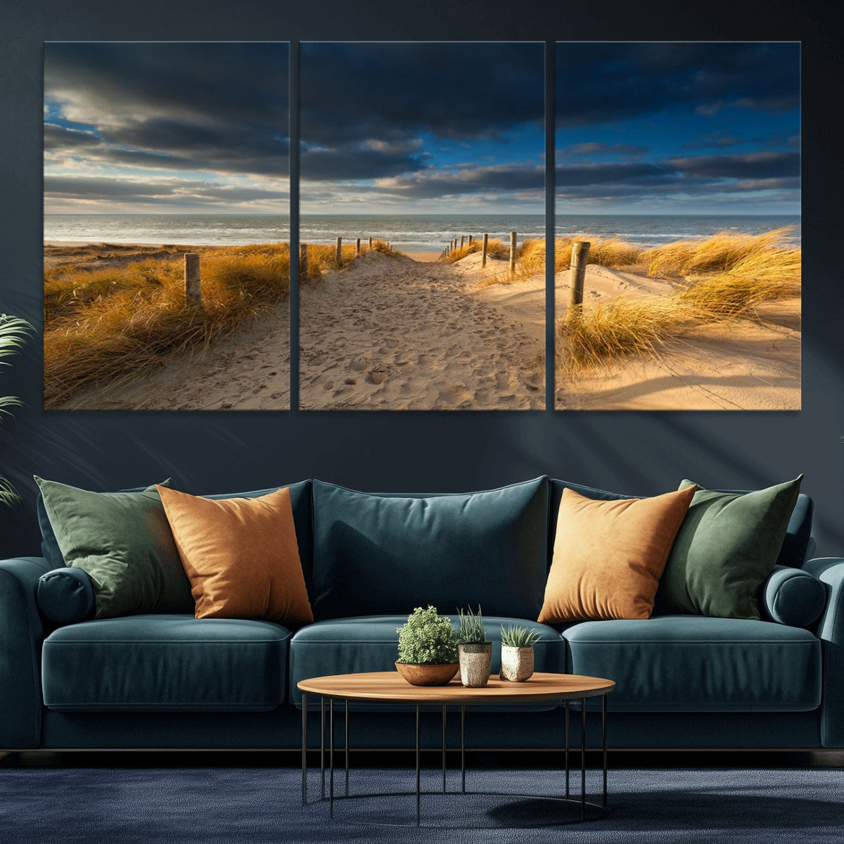 Ocean Beach Dark Clouds Wall Art Canvas Print