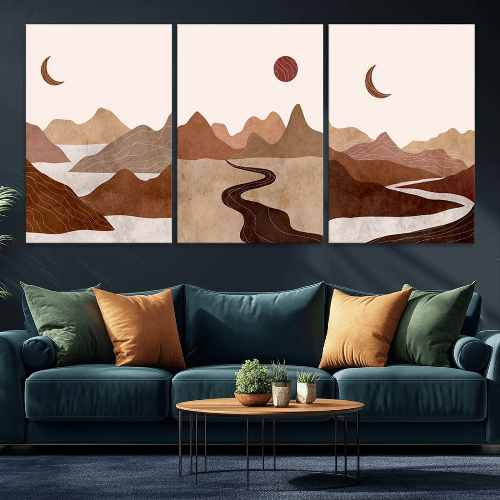 Boho Wall Art Canvas Print Set | Mid-Century Bohemian Wall Artwork, Boho Neutral