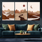 Boho Wall Art Canvas Print Set | Mid-Century Bohemian Wall Artwork, Boho Neutral