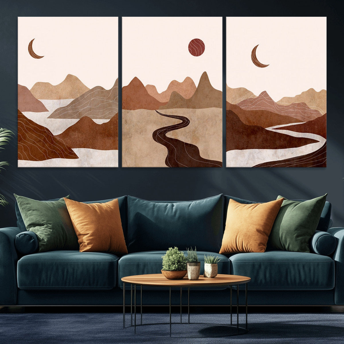 Boho Wall Art Canvas Print Set | Mid-Century Bohemian Wall Artwork, Boho Neutral