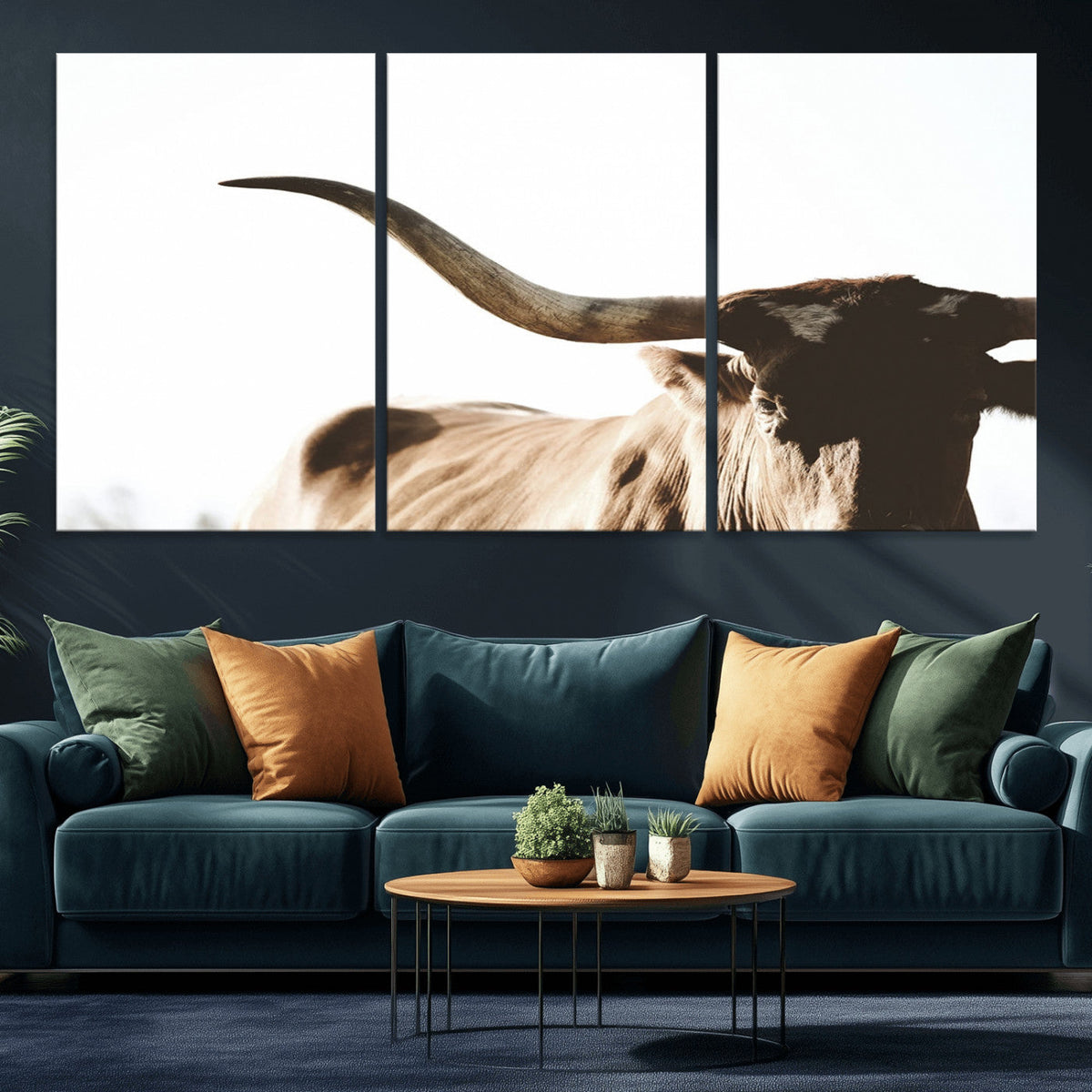 Texas Longhorn Wall Art Canvas Print, 3-Panel