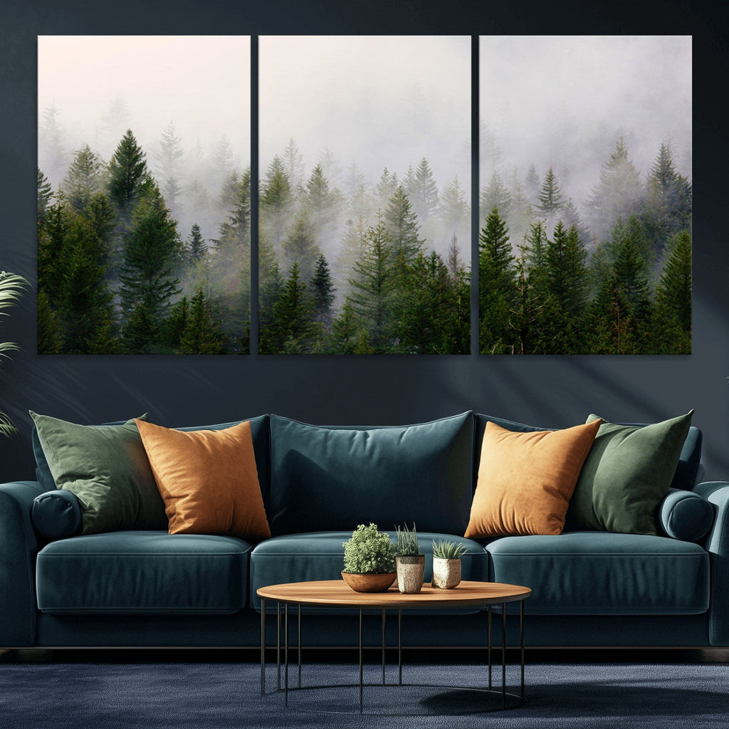 Forest Wall Art Canvas Print | Foggy Forest Wall Art | Pine Wood Forest Print