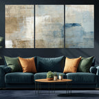 Abstract Blue and Beige Wall Art, Modern Minimalist Canvas Print Set