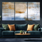 Blue Multi Panel Abstract Wall Art Canvas, Abstract Blue and Gold Canvas Print