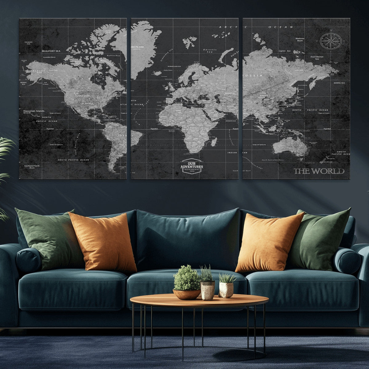 World Map Canvas Print, Detailed Map of the World Wall Art for Home or Office