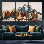 Rustic Abstract Wood Panel Effect Canvas | Mountain Range Top Wood Wall Art Canvas Print