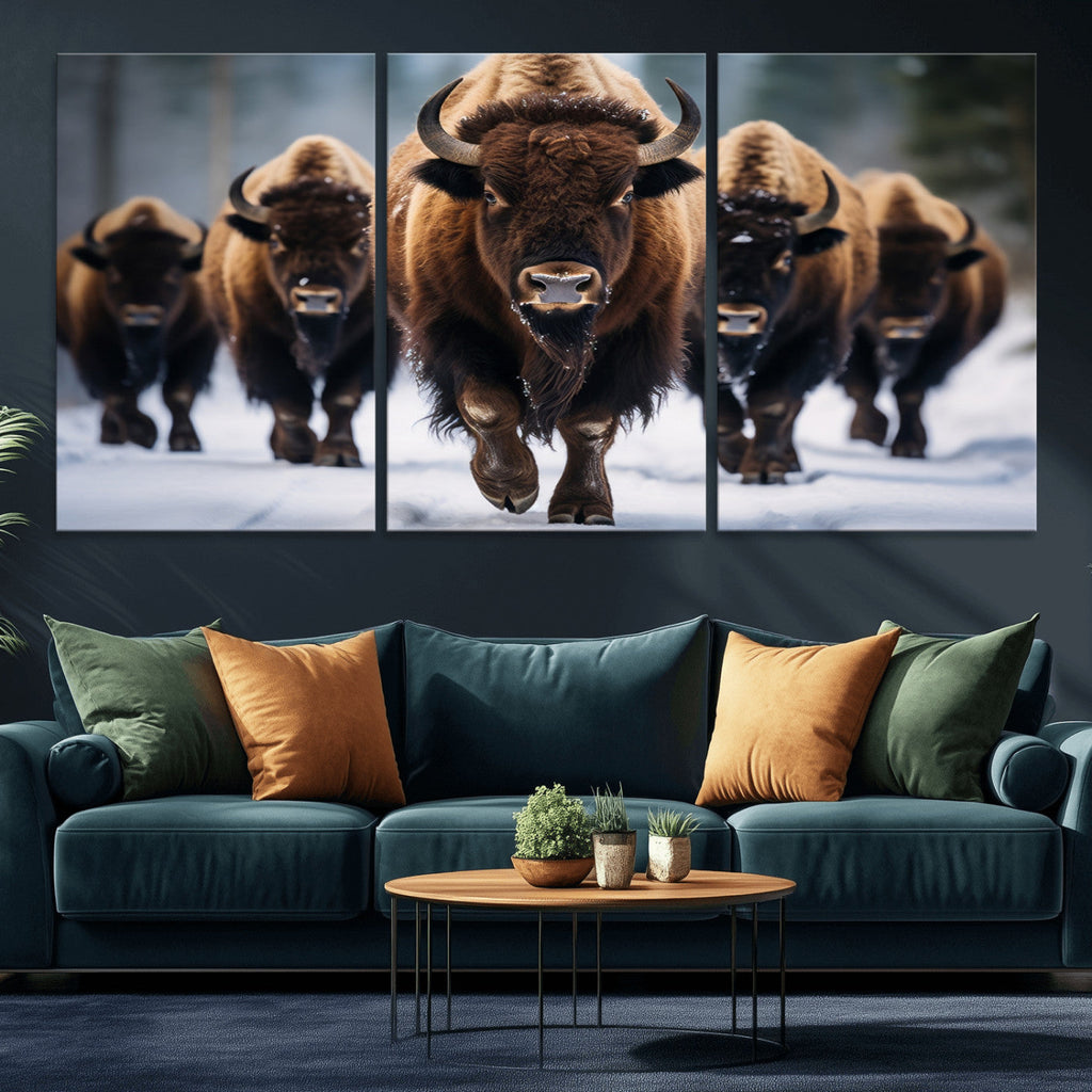 Buffalo Wall Art Canvas Print, American Bison Herd Wall Art