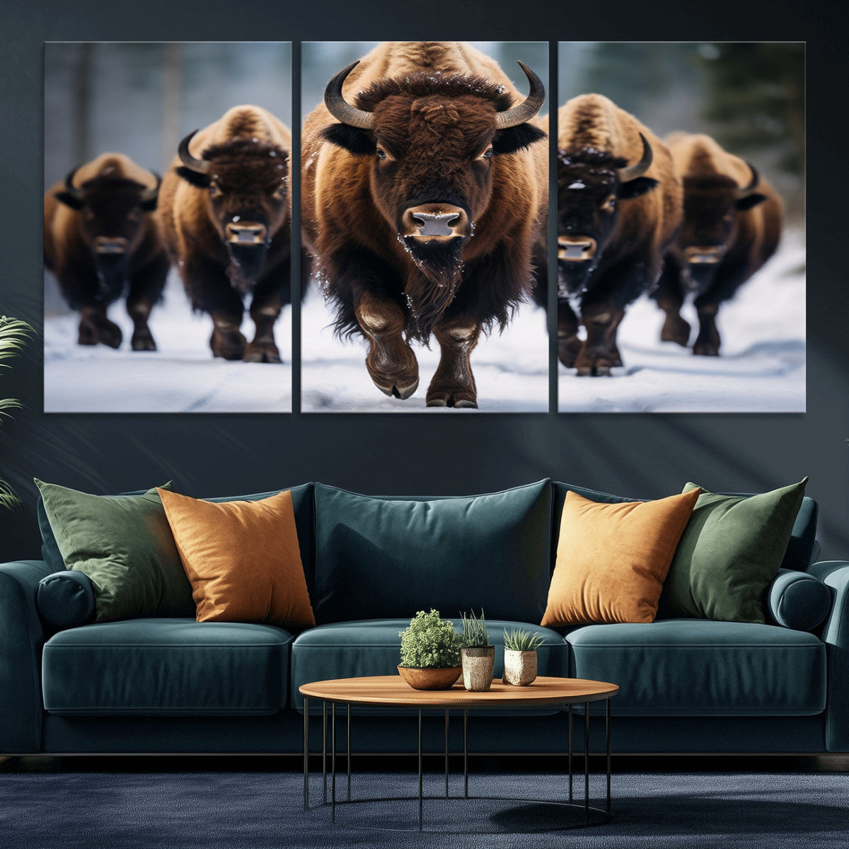 Buffalo Wall Art Canvas Print, American Bison Herd Wall Art